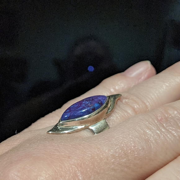 Purple Copper Turquoise .925 Silver Ring, size 8 - Picture 7 of 9